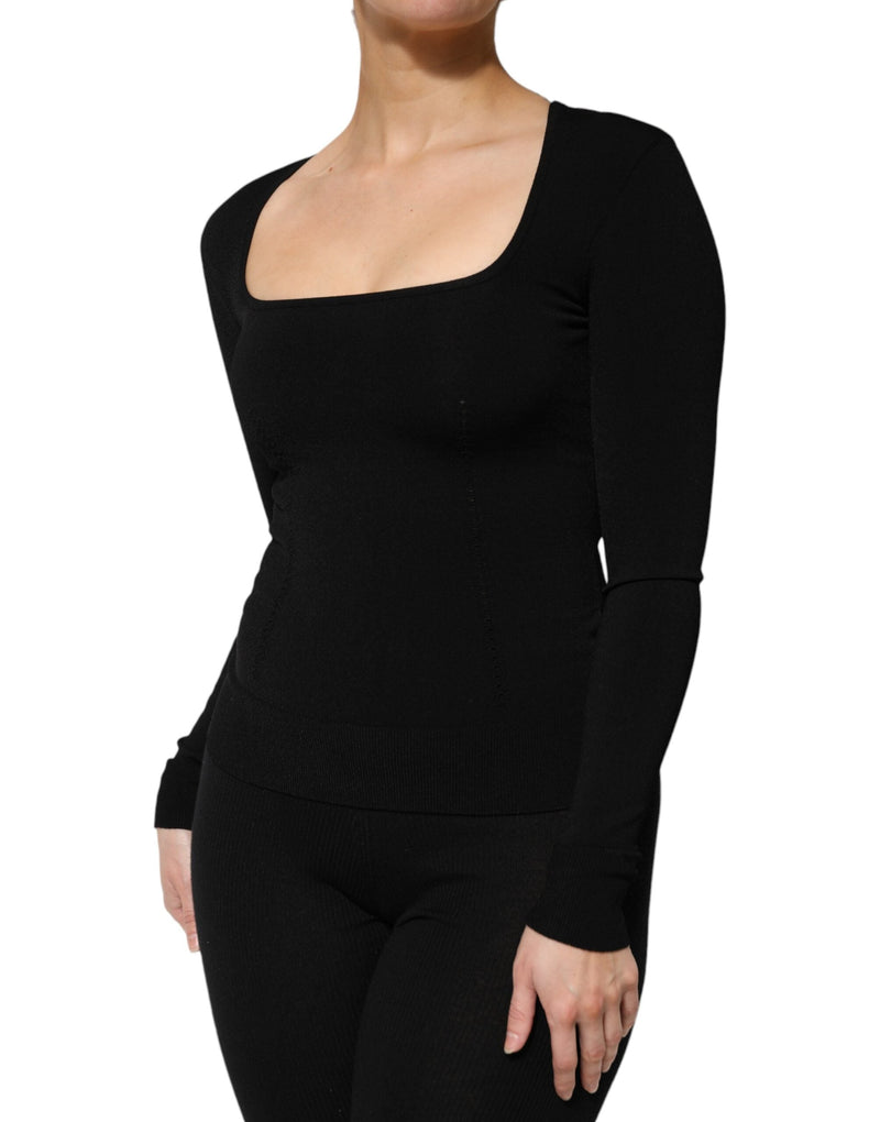 Black Square Neck Long Sleeves Pullover Top Dolce & Gabbana