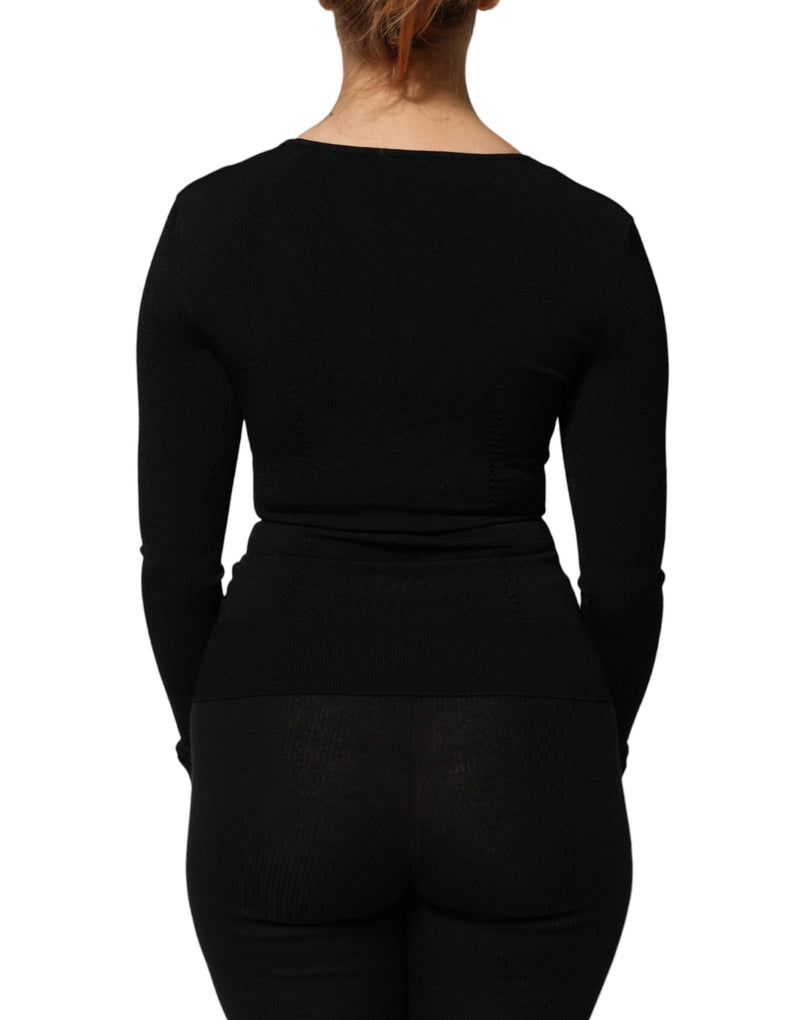 Black Square Neck Long Sleeves Pullover Top Dolce & Gabbana