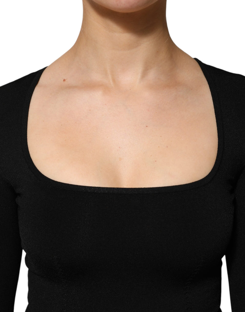 Black Square Neck Long Sleeves Pullover Top Dolce & Gabbana