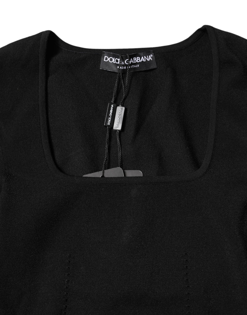 Black Square Neck Long Sleeves Pullover Top Dolce & Gabbana