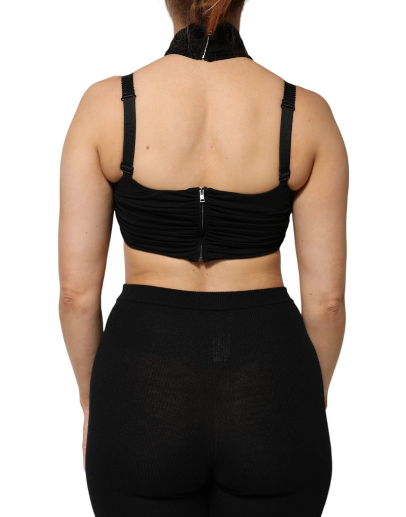 Black Cropped Viscose Halter Bustier Top Dolce & Gabbana