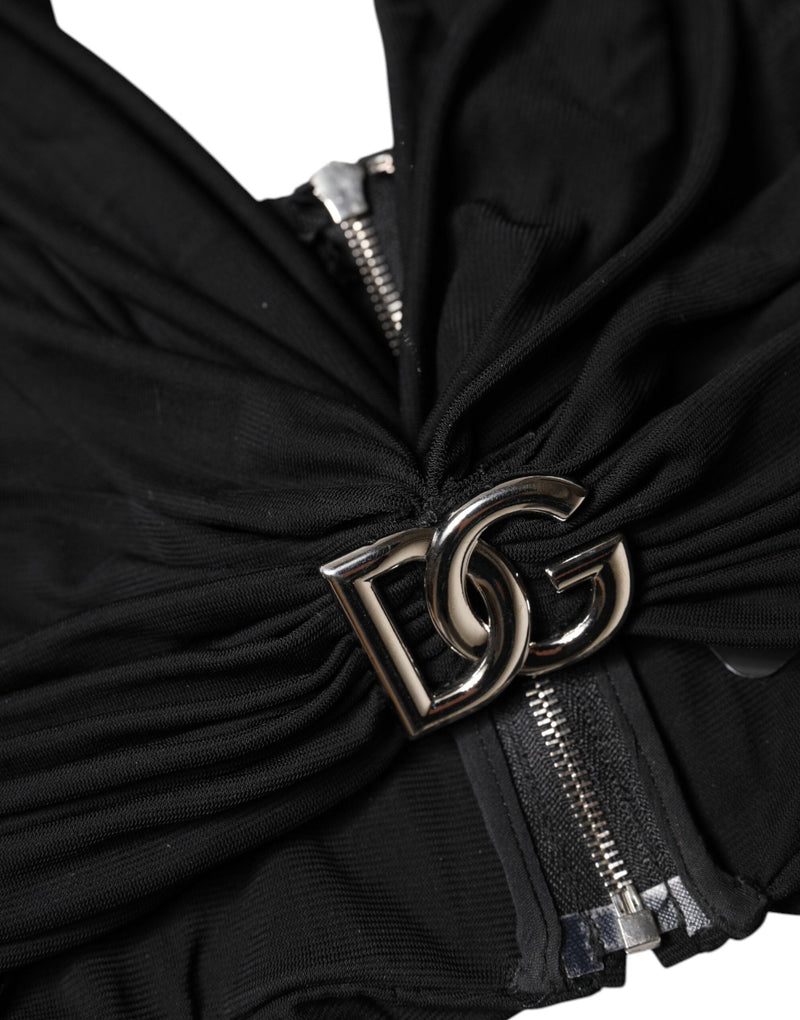 Black Cropped Viscose Halter Bustier Top Dolce & Gabbana