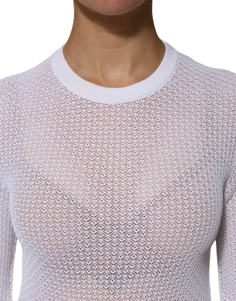 White Round Neck Long Sleeves Pullover Top Dolce & Gabbana