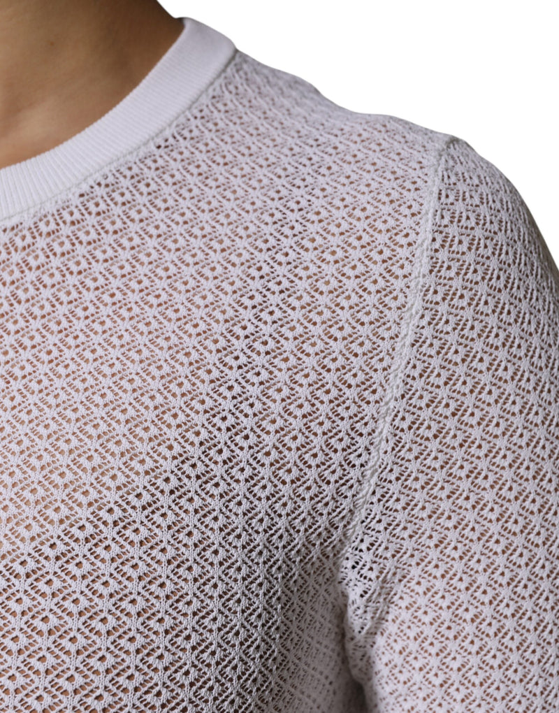 White Round Neck Long Sleeves Pullover Top Dolce & Gabbana