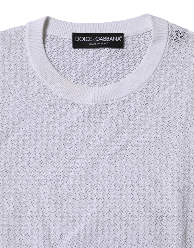 White Round Neck Long Sleeves Pullover Top Dolce & Gabbana