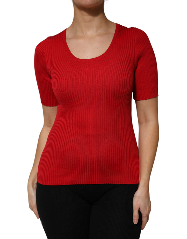 Red Round Neck Short Sleeves Pullover Top Dolce & Gabbana
