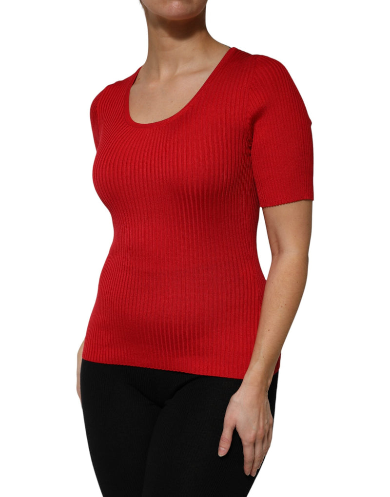 Red Round Neck Short Sleeves Pullover Top Dolce & Gabbana