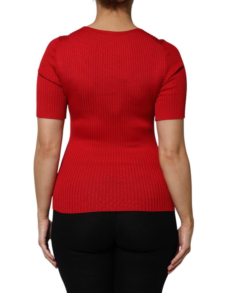 Red Round Neck Short Sleeves Pullover Top Dolce & Gabbana