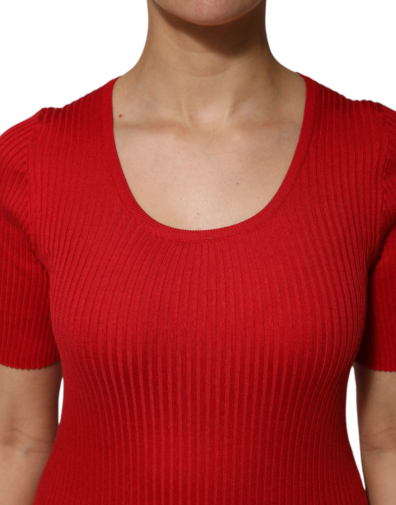Red Round Neck Short Sleeves Pullover Top Dolce & Gabbana