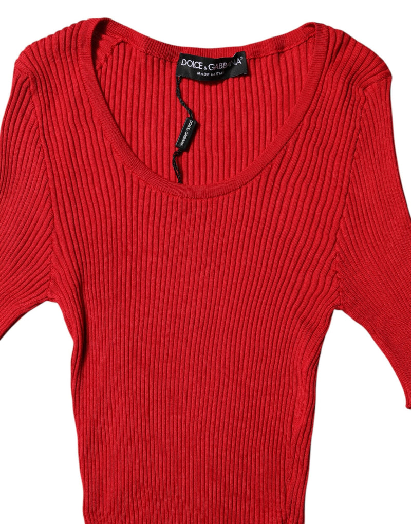 Red Round Neck Short Sleeves Pullover Top Dolce & Gabbana