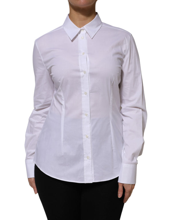 White Cotton Collared Long Sleeves Shirt Top Dolce & Gabbana