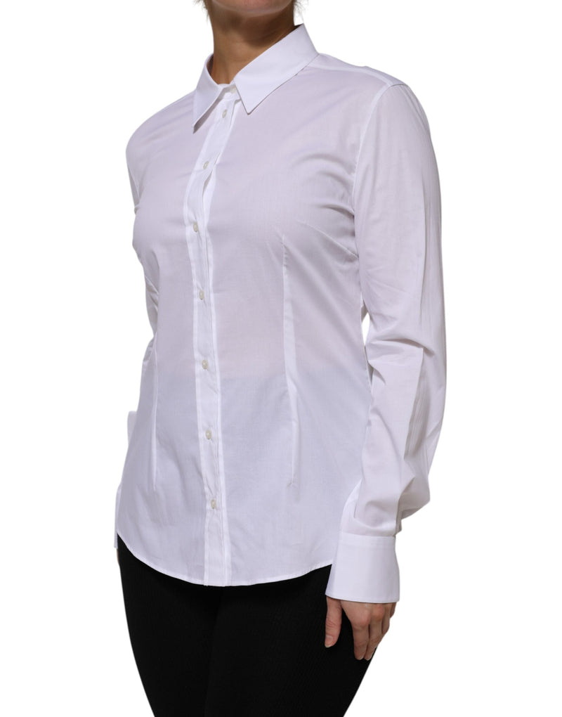 White Cotton Collared Long Sleeves Shirt Top Dolce & Gabbana
