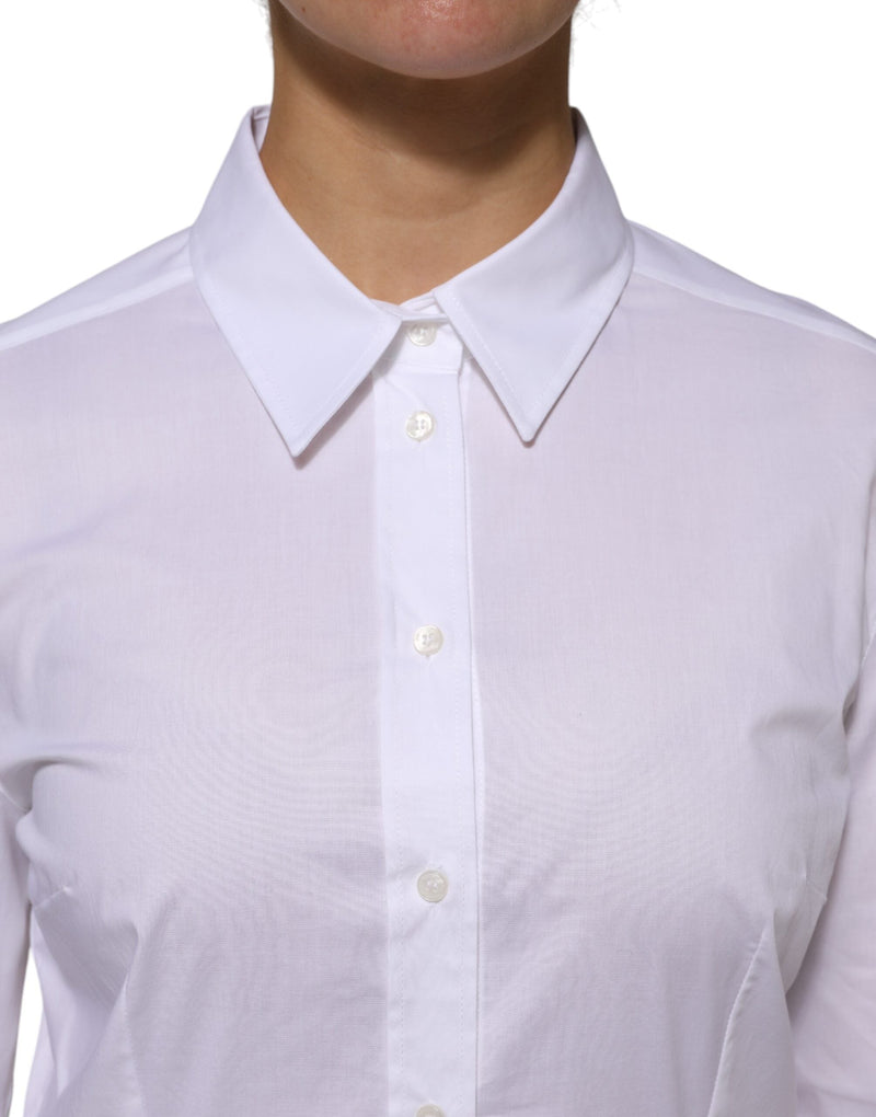 White Cotton Collared Long Sleeves Shirt Top Dolce & Gabbana