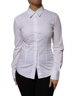 White Cotton Collared Long Sleeves Shirt Top Dolce & Gabbana