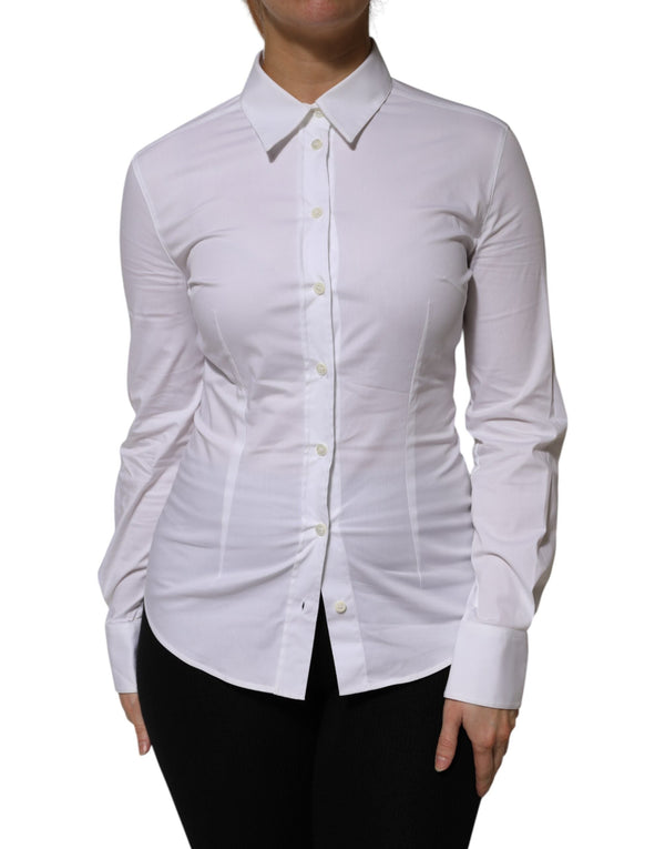 White Cotton Collared Long Sleeves Shirt Top Dolce & Gabbana