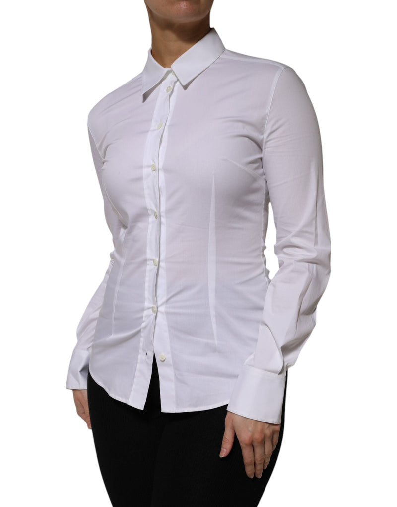 White Cotton Collared Long Sleeves Shirt Top Dolce & Gabbana