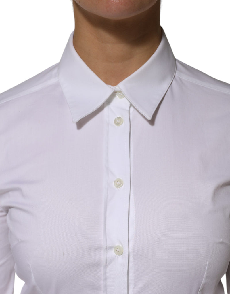 White Cotton Collared Long Sleeves Shirt Top Dolce & Gabbana
