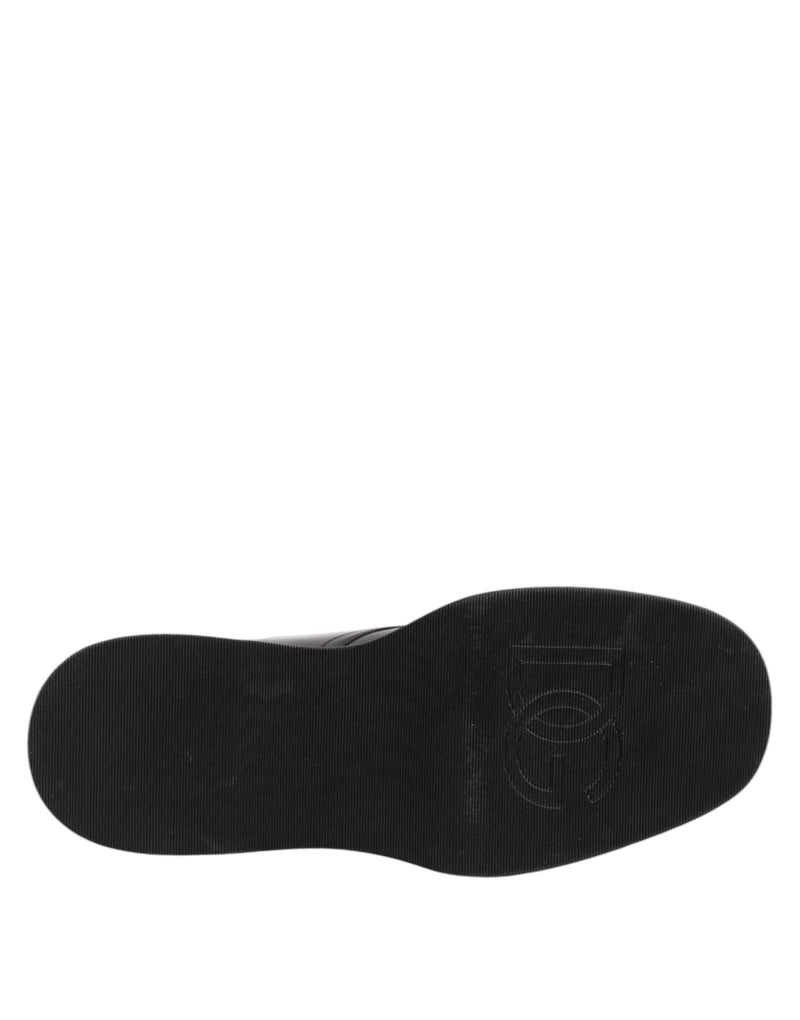 Black Leather Logo Ankle Boots Lace Up Shoes Dolce & Gabbana