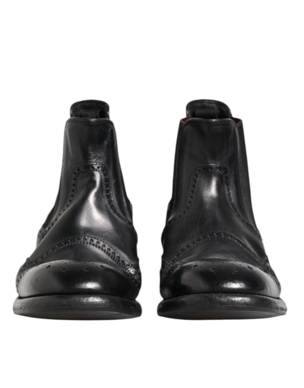 Black Leather Ankle Boots Slip On Shoes Dolce & Gabbana