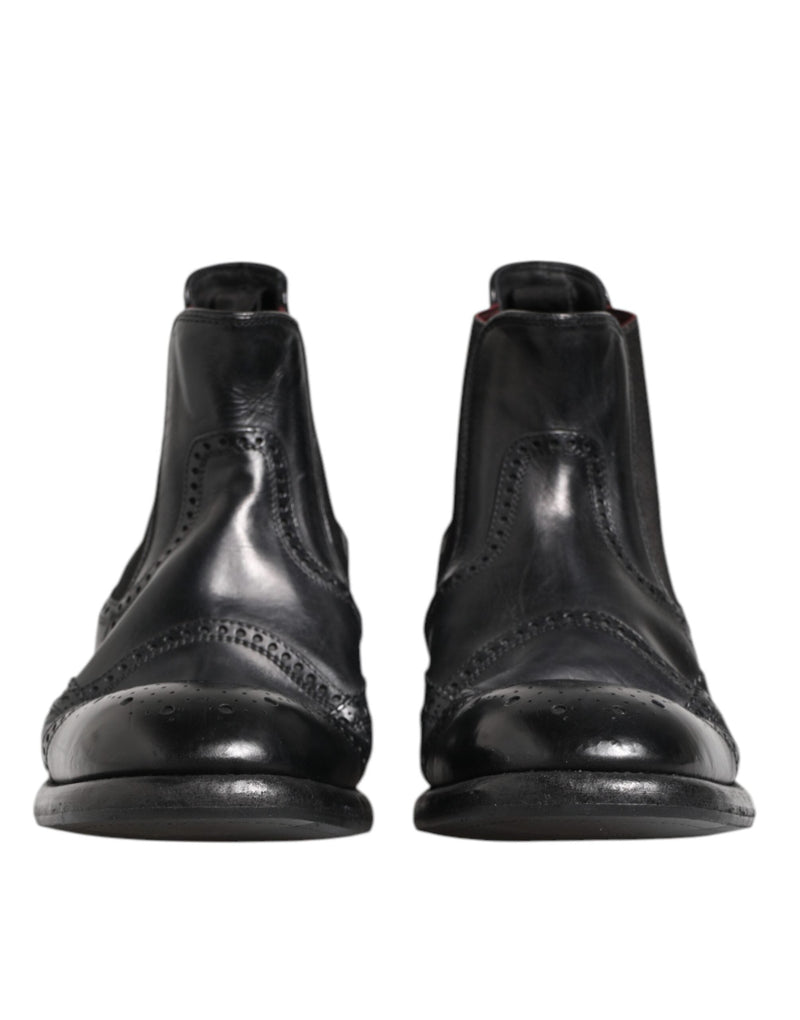 Black Leather Ankle Boots Slip On Shoes Dolce & Gabbana