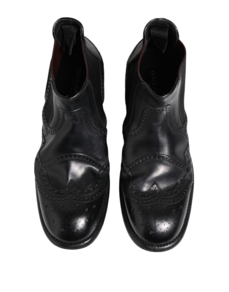 Black Leather Ankle Boots Slip On Shoes Dolce & Gabbana