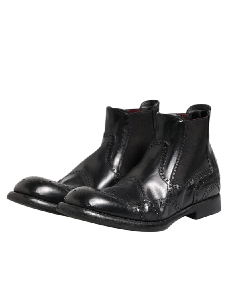 Black Leather Ankle Boots Slip On Shoes Dolce & Gabbana