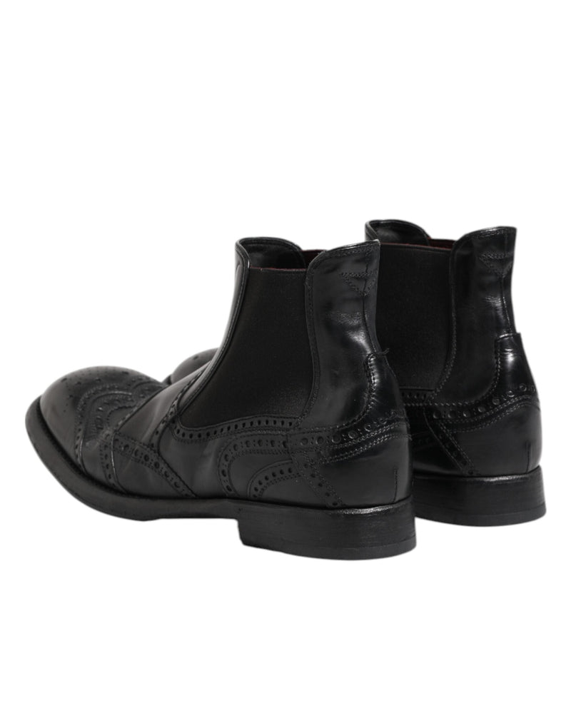Black Leather Ankle Boots Slip On Shoes Dolce & Gabbana