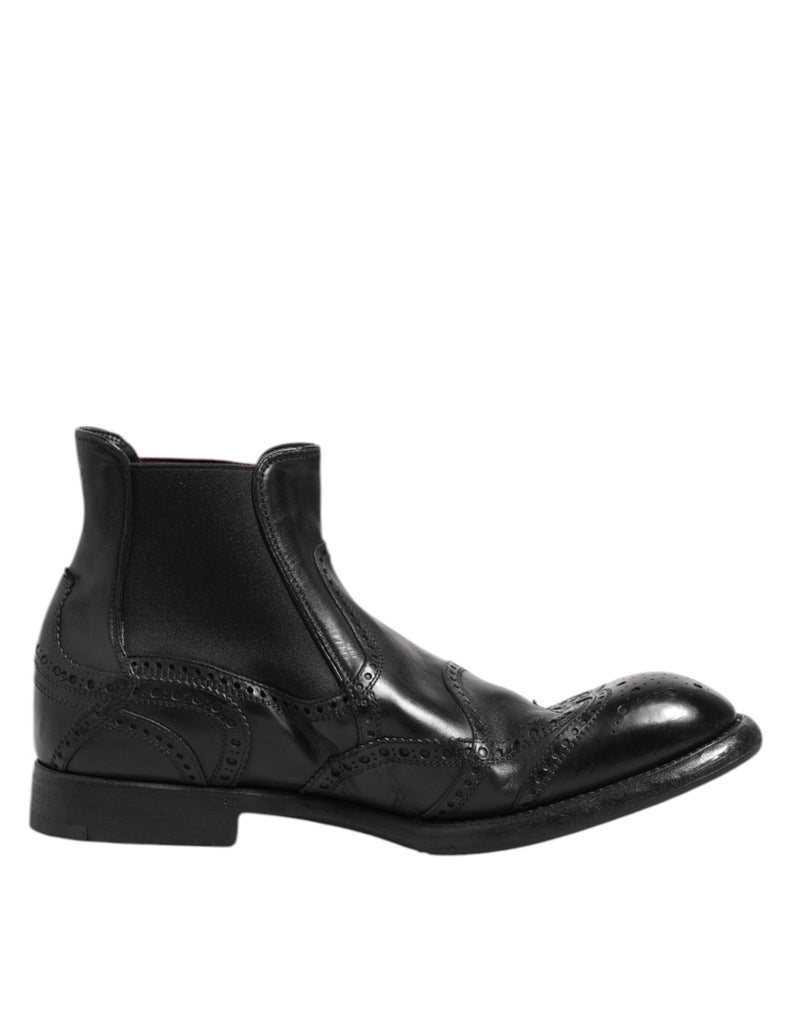 Black Leather Ankle Boots Slip On Shoes Dolce & Gabbana