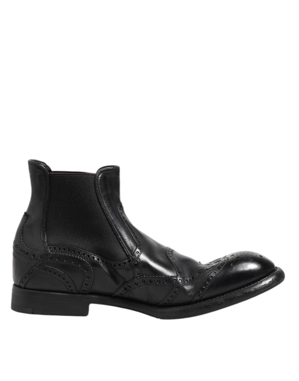 Black Leather Ankle Boots Slip On Shoes Dolce & Gabbana