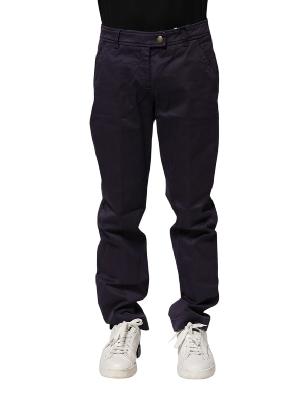Dark Purple Mid Waist Casual Straight Pants Incotex