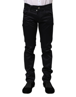 Black Cotton Skinny Mid Waist Pants Dolce & Gabbana
