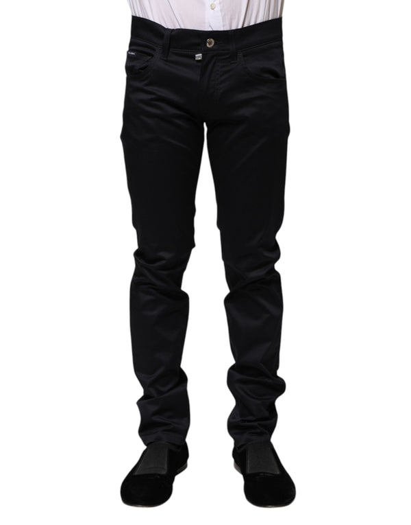 Black Cotton Skinny Mid Waist Pants Dolce & Gabbana