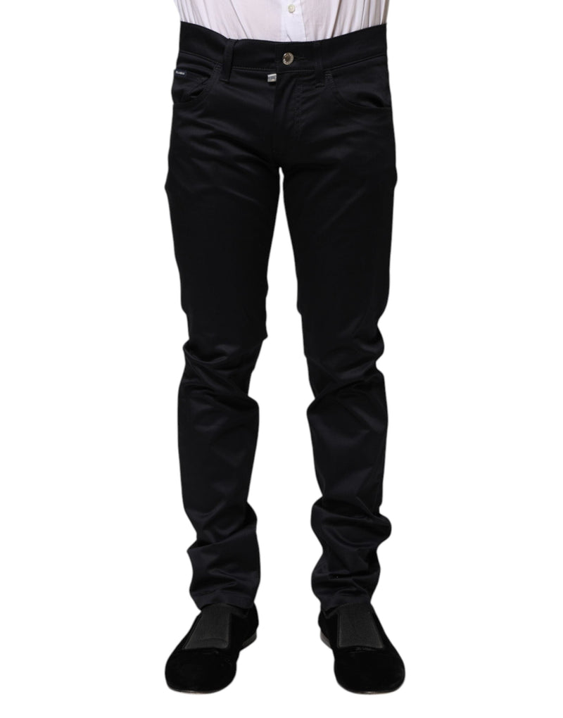 Black Cotton Skinny Mid Waist Pants Dolce & Gabbana