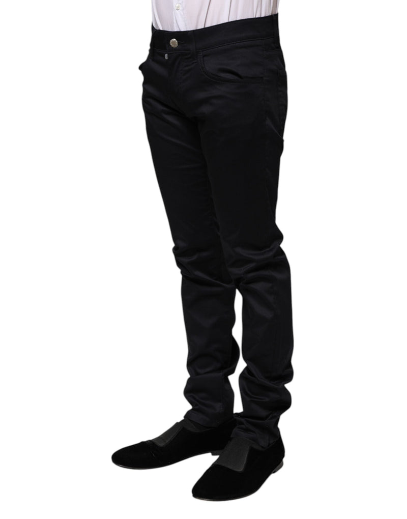 Black Cotton Skinny Mid Waist Pants Dolce & Gabbana