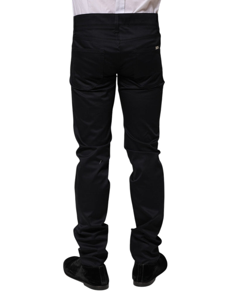 Black Cotton Skinny Mid Waist Pants Dolce & Gabbana