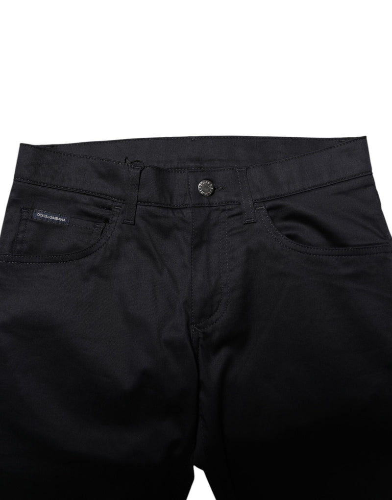Black Cotton Skinny Mid Waist Pants Dolce & Gabbana