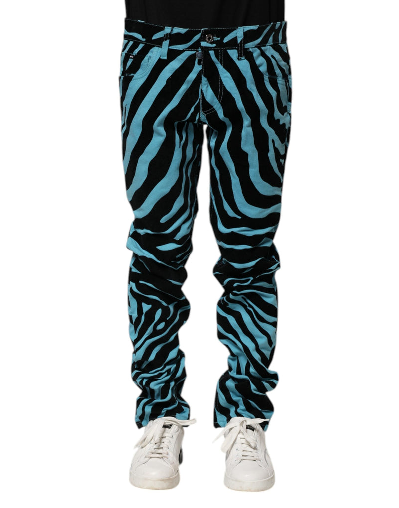 Blue Black Stripes Skinny Denim Jeans Dolce & Gabbana