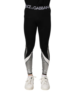 Black Silver Nylon Skinny Men Leggings Pants Dolce & Gabbana