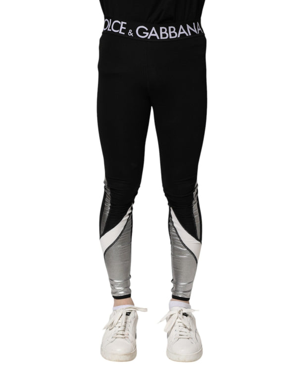Black Silver Nylon Skinny Men Leggings Pants Dolce & Gabbana