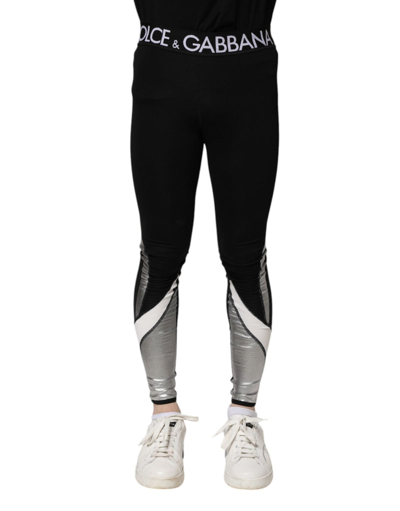 Black Silver Nylon Skinny Men Leggings Pants Dolce & Gabbana
