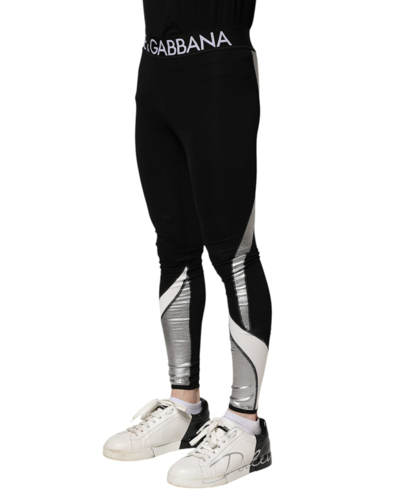 Black Silver Nylon Skinny Men Leggings Pants Dolce & Gabbana