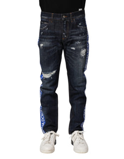 Dark Blue Tattered Skinny Denim Jeans Dolce & Gabbana