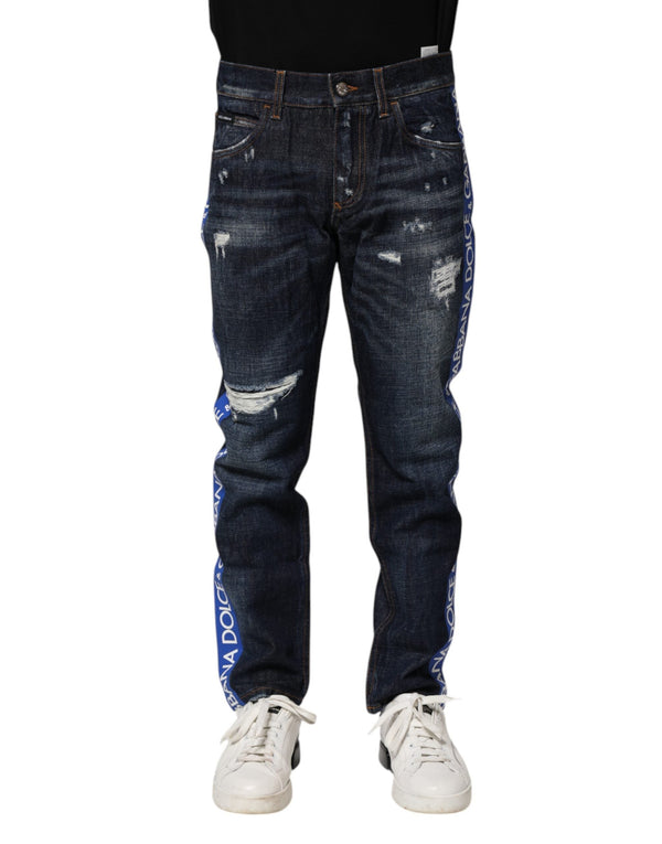 Dark Blue Tattered Skinny Denim Jeans Dolce & Gabbana