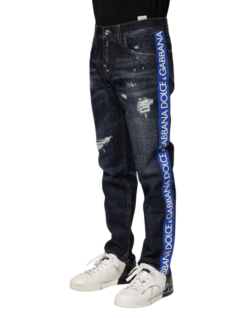 Dark Blue Tattered Skinny Denim Jeans Dolce & Gabbana