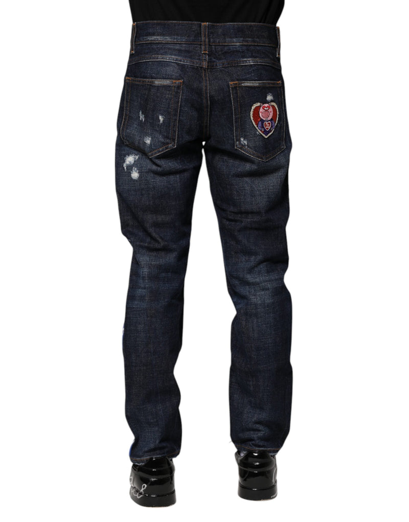 Dark Blue Tattered Skinny Denim Jeans Dolce & Gabbana