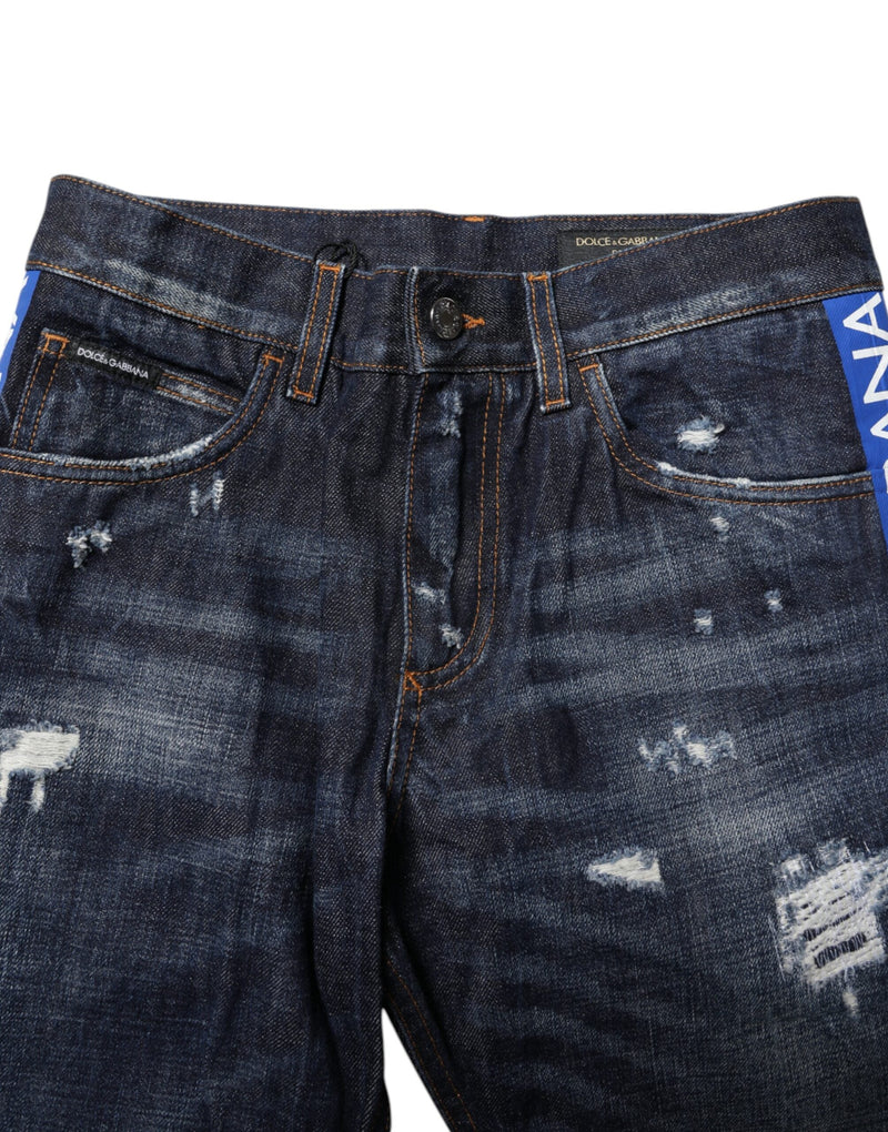 Dark Blue Tattered Skinny Denim Jeans Dolce & Gabbana