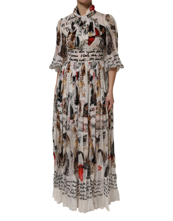 Multicolor Animal Print Silk Ascot Maxi Dress Dolce & Gabbana