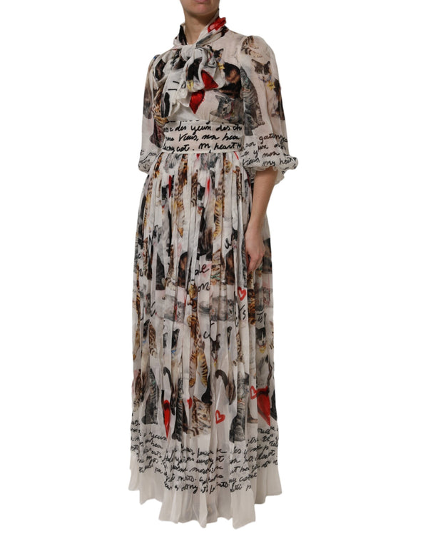 Multicolor Animal Print Silk Ascot Maxi Dress Dolce & Gabbana