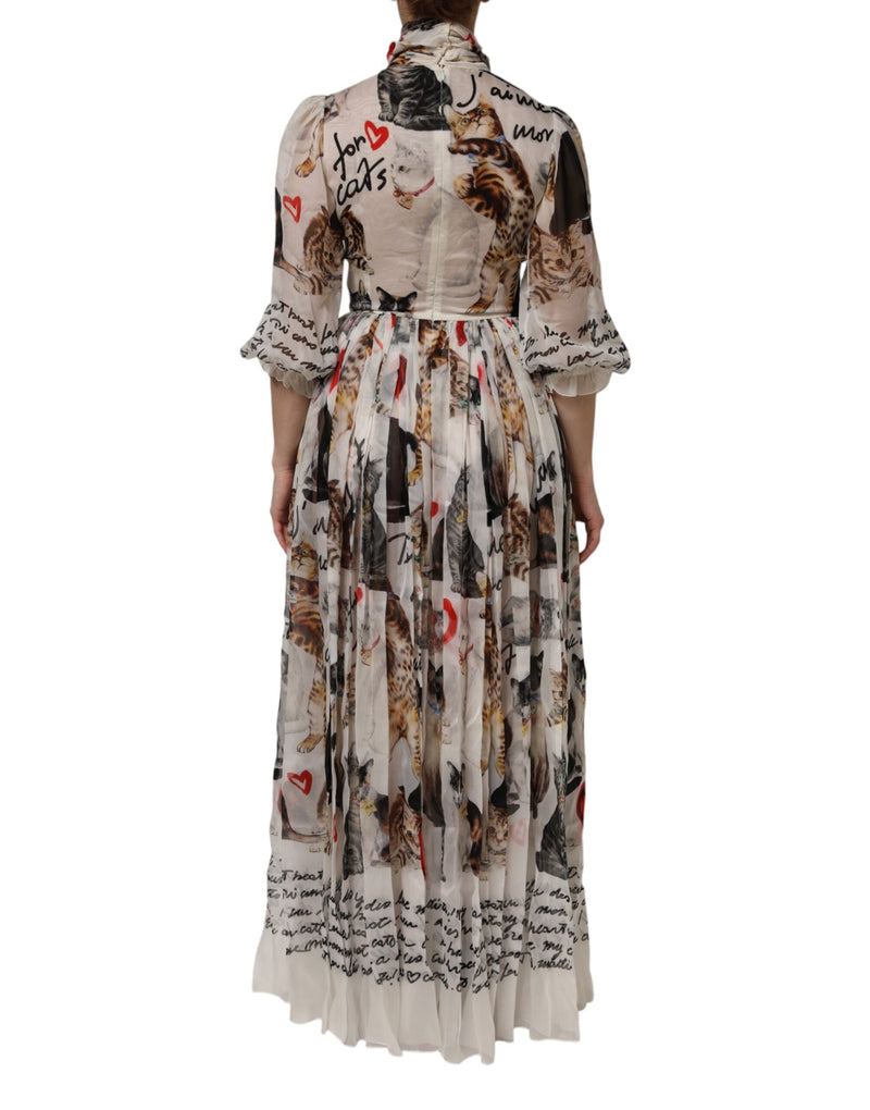 Multicolor Animal Print Silk Ascot Maxi Dress Dolce & Gabbana
