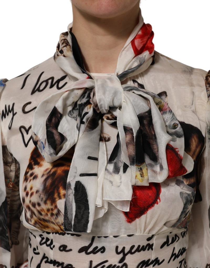 Multicolor Animal Print Silk Ascot Maxi Dress Dolce & Gabbana